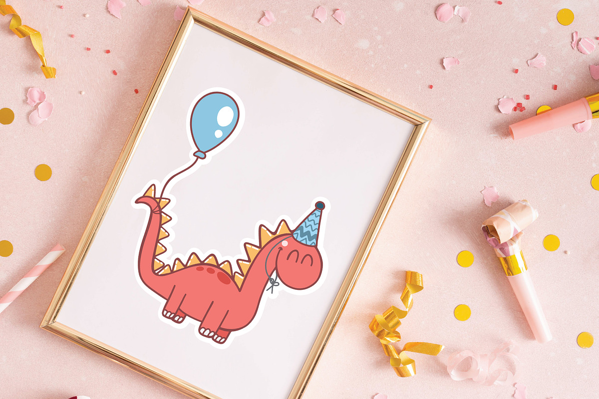 Kawaii Dinosaur Birthday Sticker Set, a Graphic by Dori Debreceni draws (Photo 4 of 4)