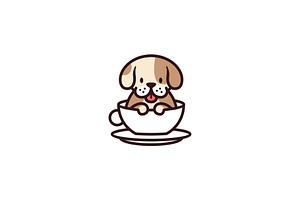 Dog Cup Mug Glass Cafe Logo Vector