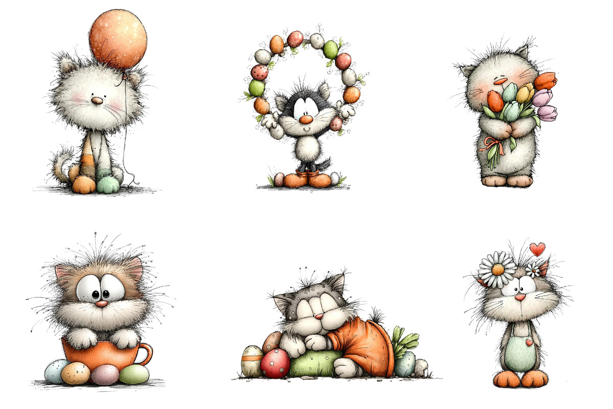 whimsical easter cats clipart, an Illustration by CreationArt (Photo 3 of 6)