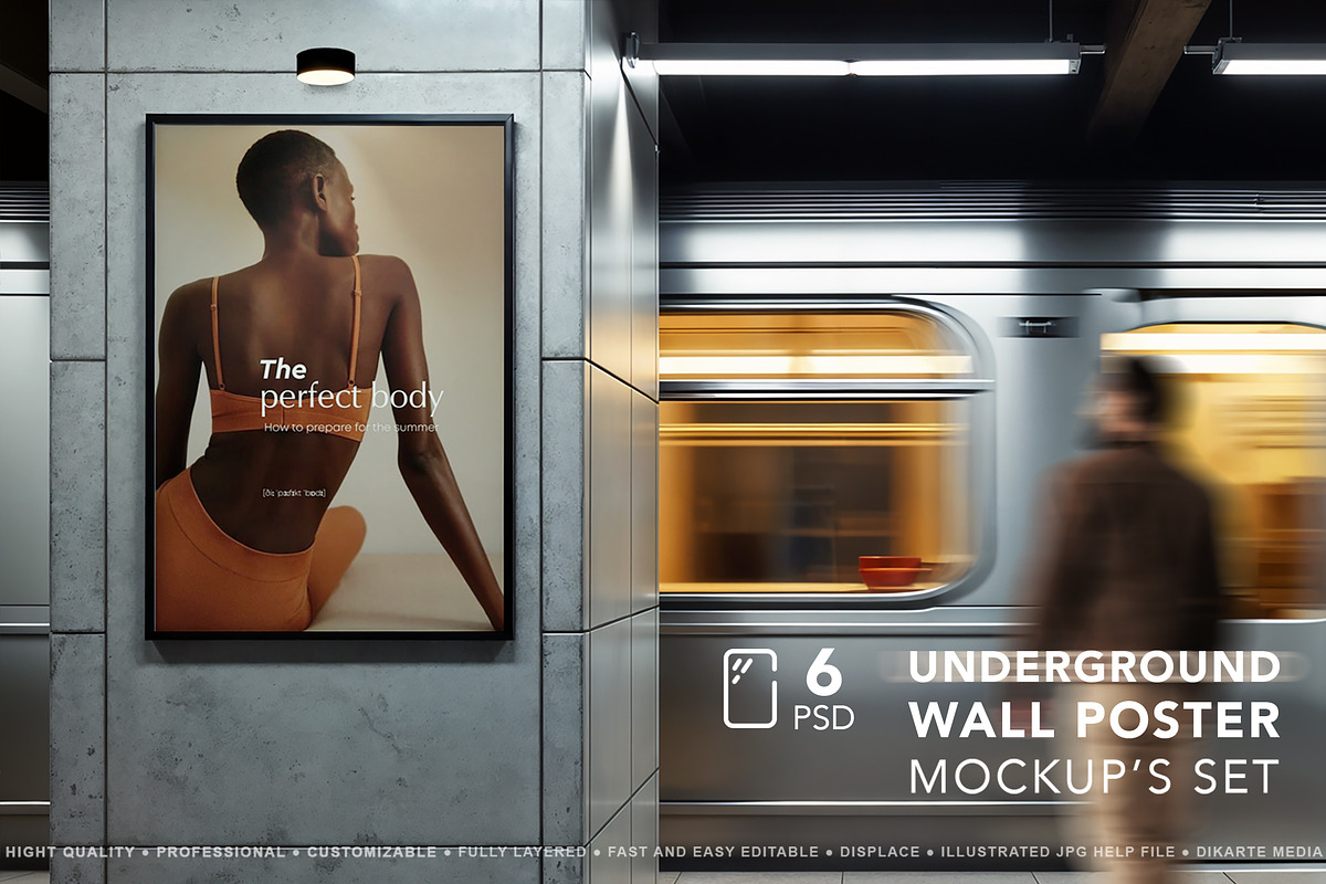 Underground Wall Poster Mockups, an Advertising Mockup by Dikarte.Store (Photo 1 of 8)