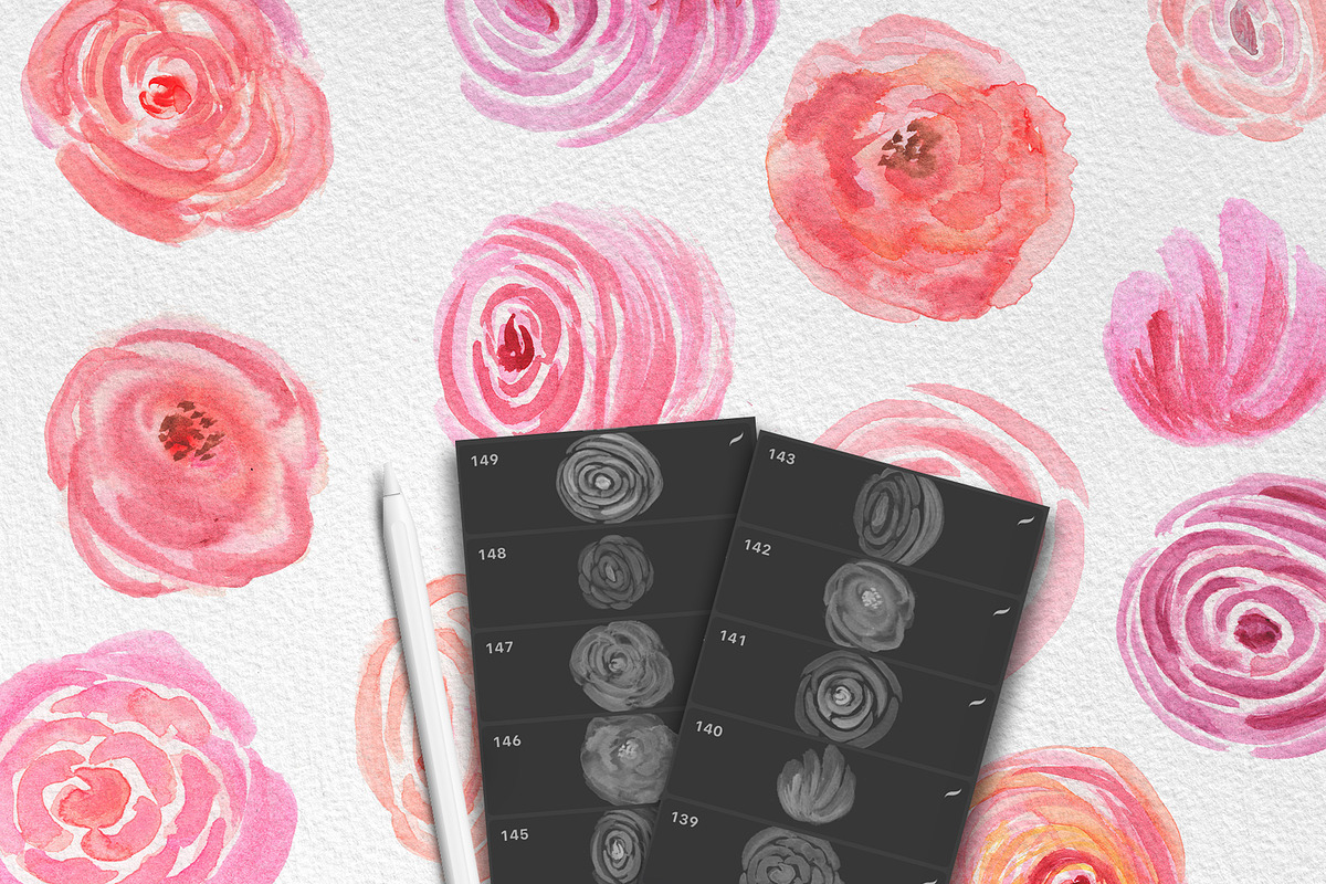 Procreate Watercolor Flowers Stamps, a Brush Add-On by RadekBroz (Photo 2 of 8)