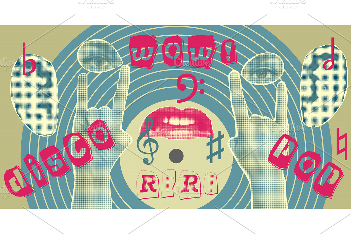 Karaoke music collage with halftone, an Illustration by Zimages