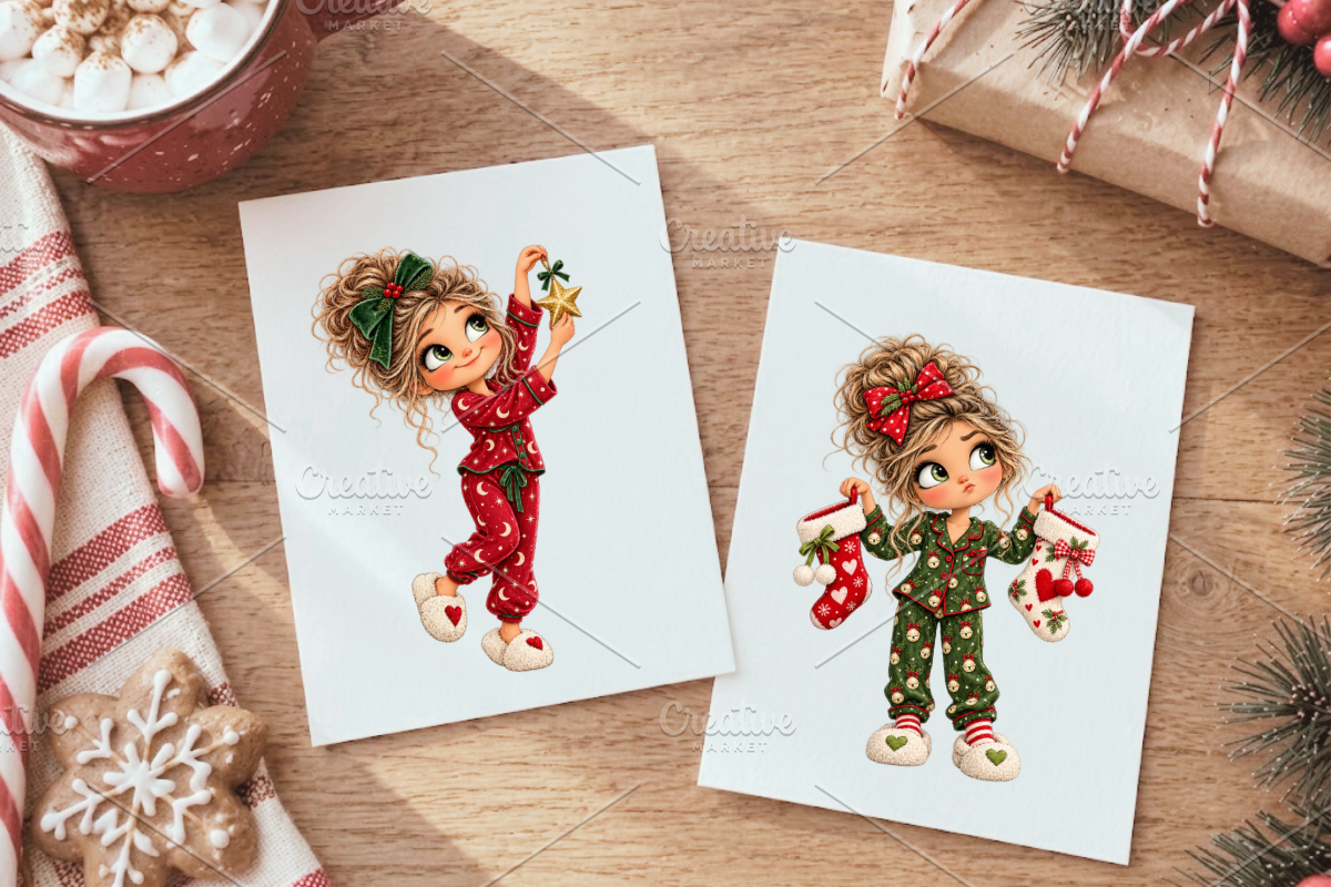 Christmas Pajama Girl Clipart Bundle, a Person Illustration by Ink Gallery (Photo 6 of 13)