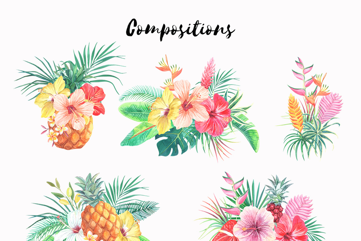 Bora-Bora flora.Watercolor clip art, an Illustration by Anyuka (Photo 2 of 6)
