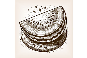 watermelon slice engraving vector, a Food Illustration by AlexArt
