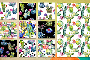 Watercolor 100 Cacti Patterns JPG