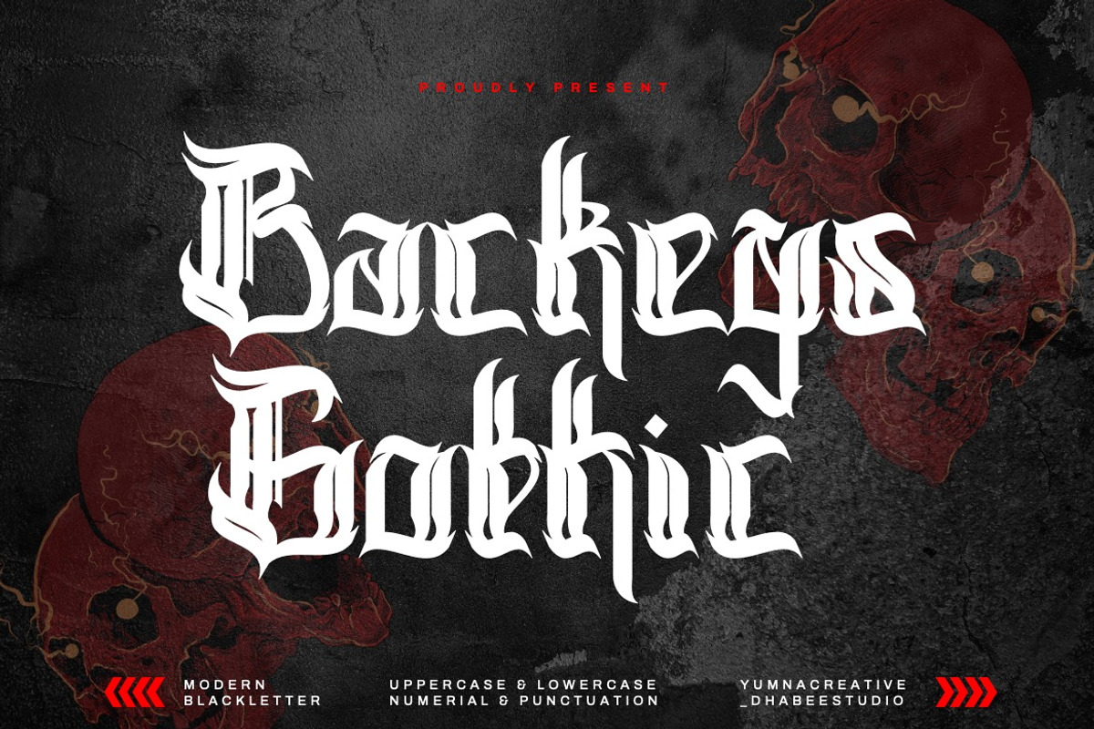 Backeys - Modern Blackletter Font, a Blackletter Font by Dhabee (Photo 1 of 17)