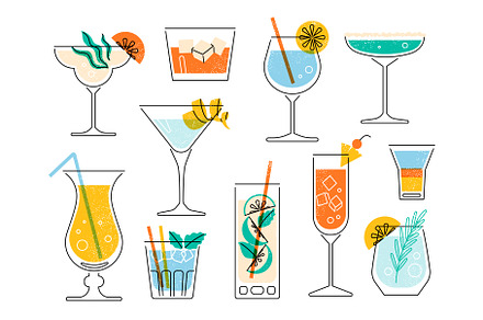 Cocktail glasses drinks vector, a Food Illustration by undrey