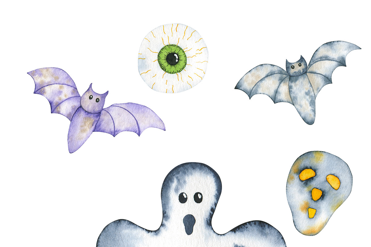 Watercolor Halloween Clipart, an Illustration by Natalya_Mona_Art (Photo 7 of 10)