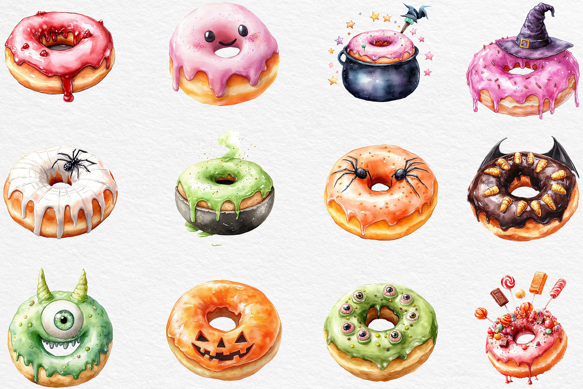 Donut Clipart Halloween Donut PNG, an Illustration by Black Bird Studio (Photo 3 of 4)