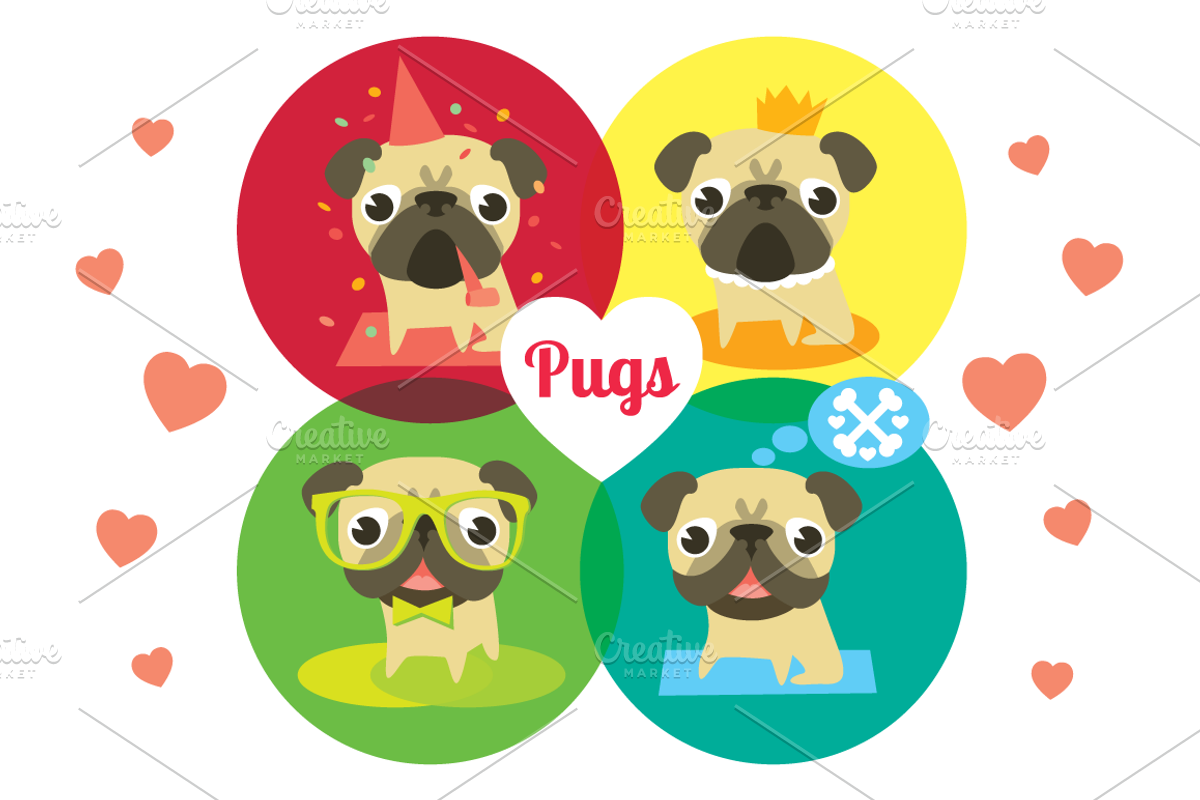 Vector pugs + 3 design templates, an Illustration by Olyzel (Photo 5 of 5)