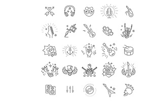 Rock and Roll line icon set. Vector, an Object Illustration by Tettygreen