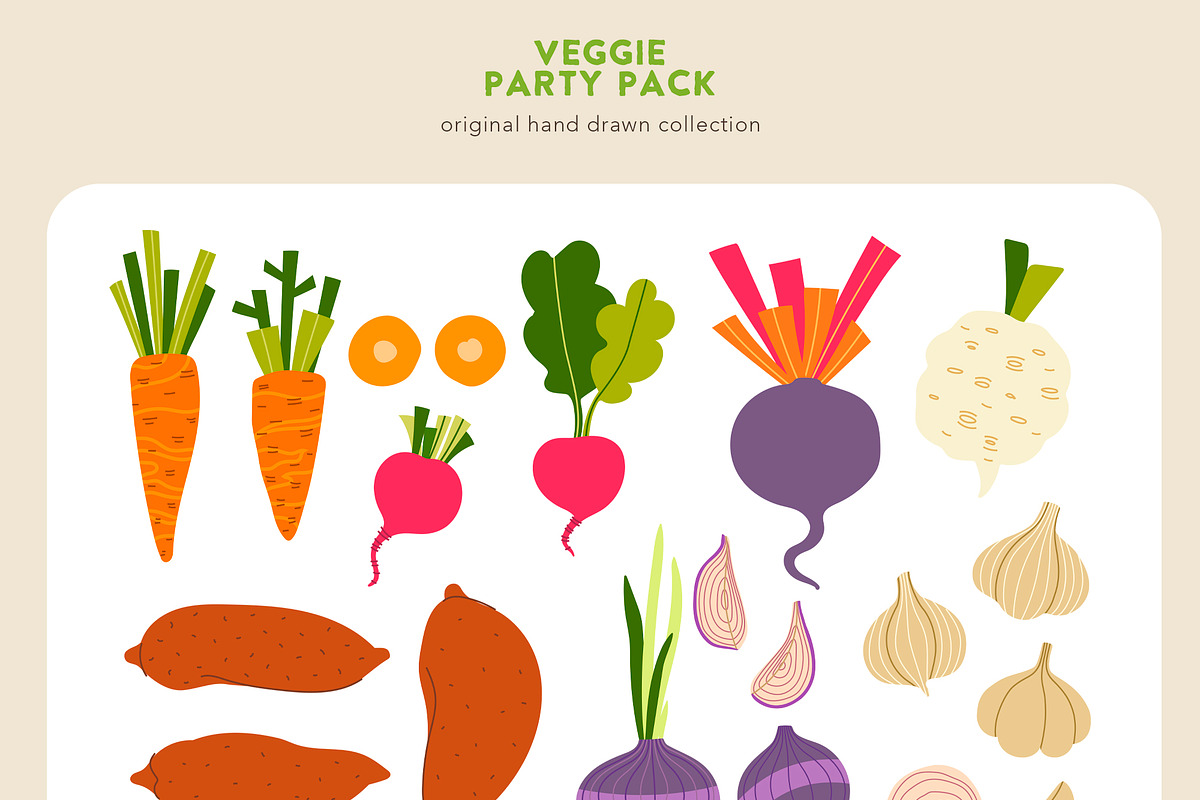 Veggie Party Pack, a Food Illustration by Volha Studio (Photo 2 of 10)