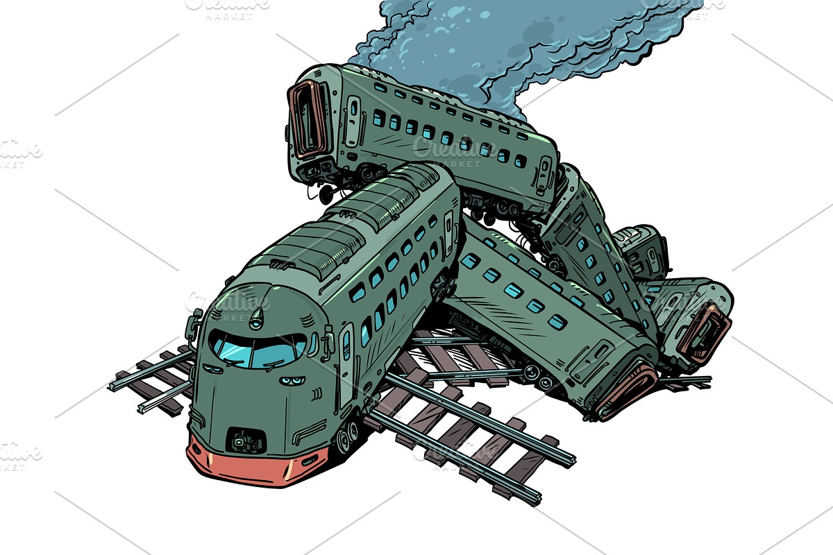 Train crash disaster. Broken and, a Transportation Illustration by rogistok