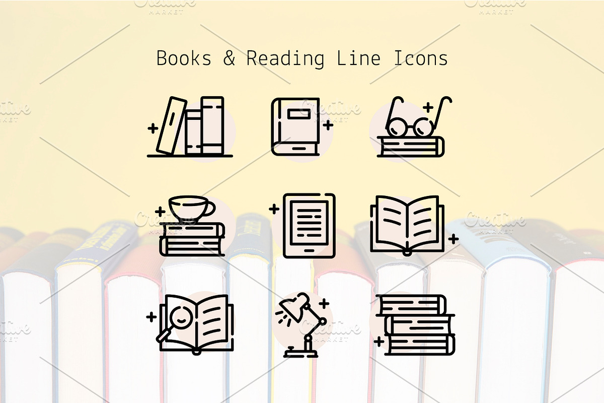 Books & Reading Line Icons, an Outline Icon by Lyolya Profitrolya (Photo 1 of 2)