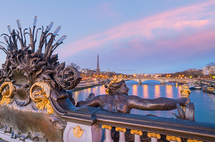 The Alexander III Bridge across Seine river in Paris, France