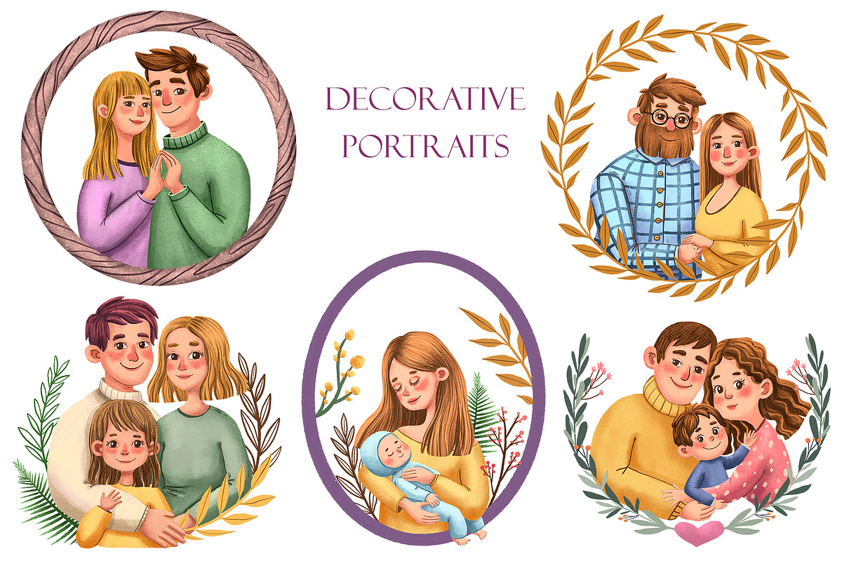 Family Portraits - Clipart Set, a Decorative Illustration by Mashamashastu (Photo 5 of 12)