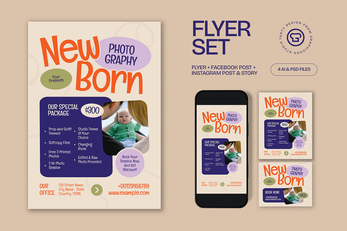 Green Newborn Photography Flyer Set, a Flyer Template by graphicook (Photo 1 of 3)