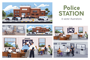 Police station and officers set, a Work Illustration by Good Studio