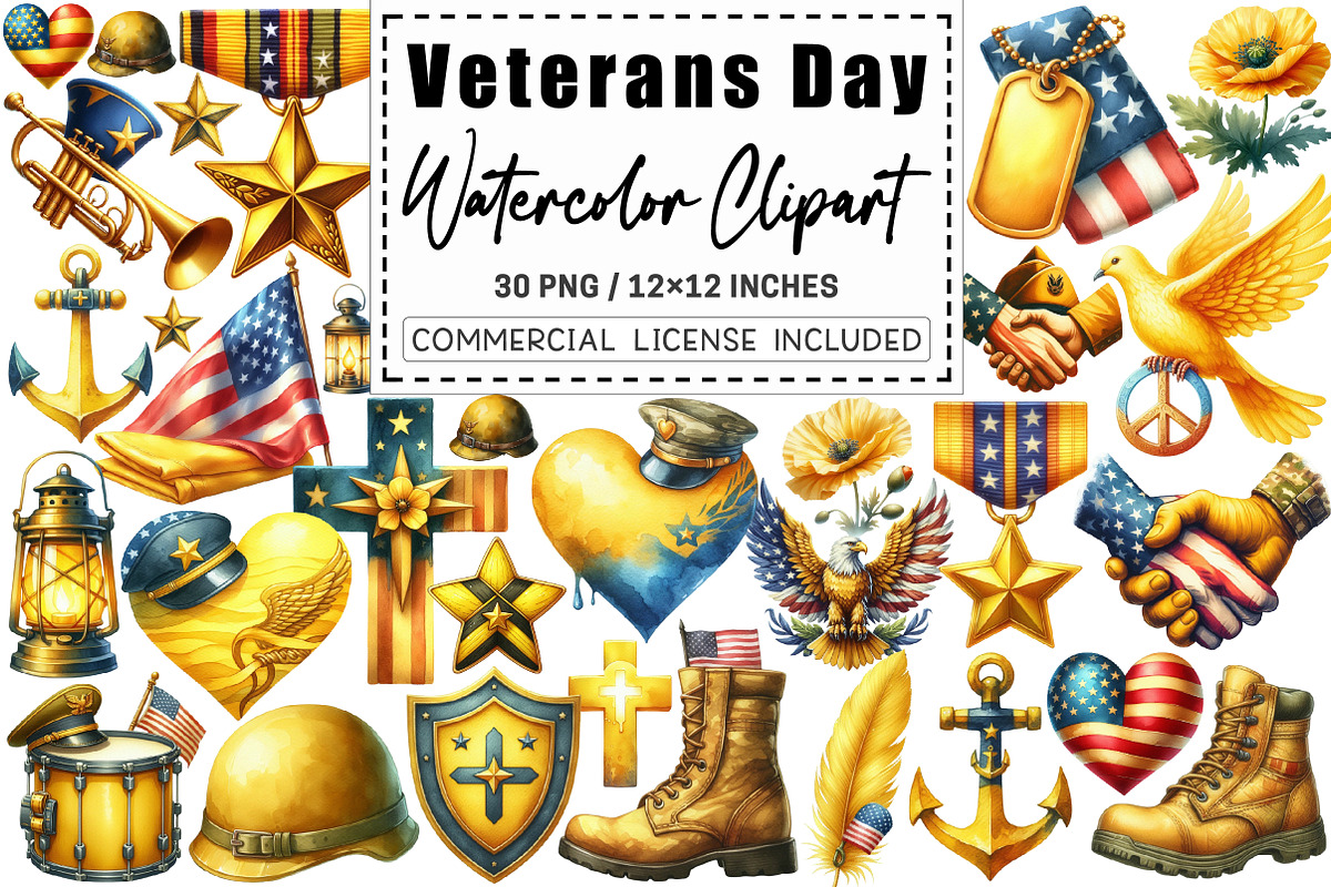 Yellow Veterans Day Clipart, a Graphic by CitraGraphics (Photo 1 of 4)