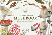 Mushroom Watercolor Clipart Set, an Illustration by STUDIO CABINET (Thumbnail 1 of 6)