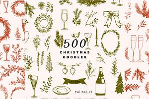 Christmas clipart hand drawn doodles