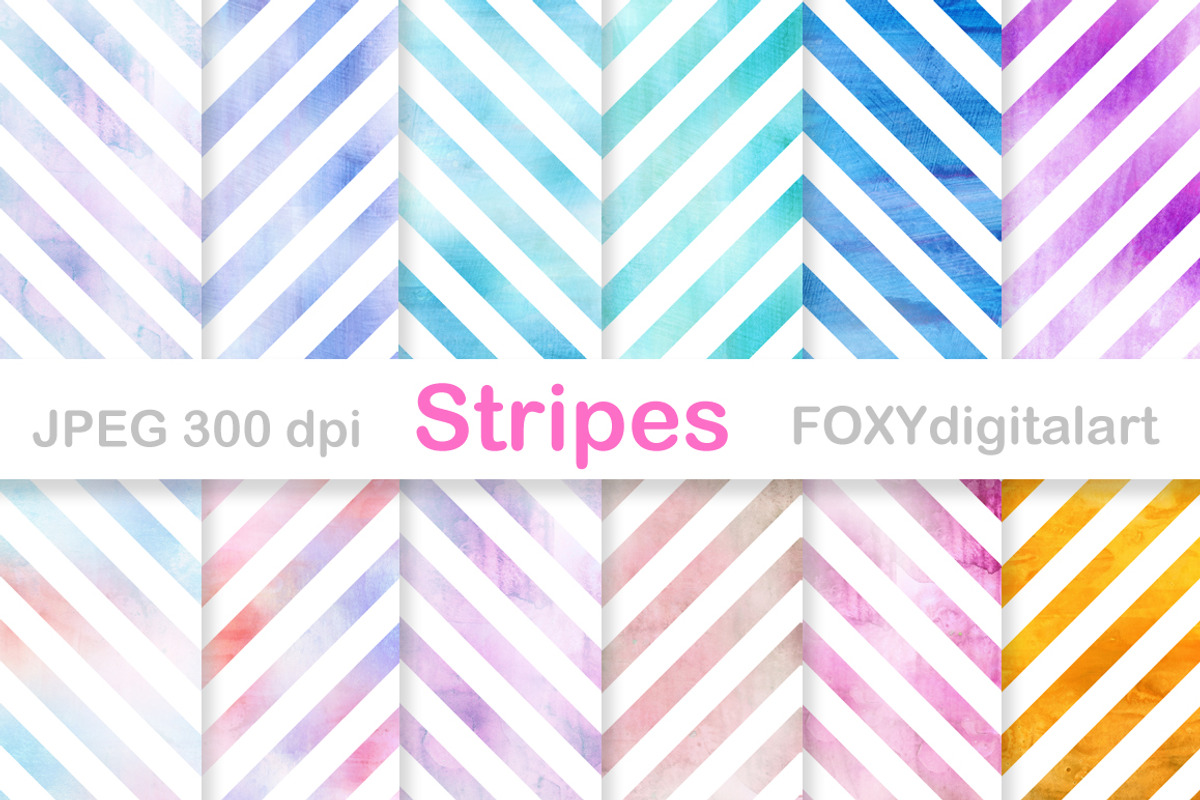 Watercolour Stripes Digital Papers, a Pattern Graphic by FOXYdigitalart