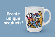 shark holding a surfboard, an Animal Illustration by gunaonedesign (Thumbnail 2 of 5)