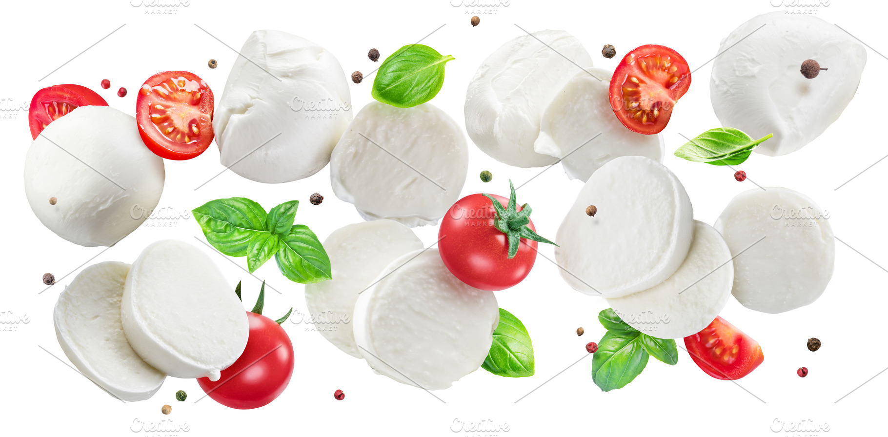 Flying slices of mozzarella cheese, a Food & Drink Photo by Volff