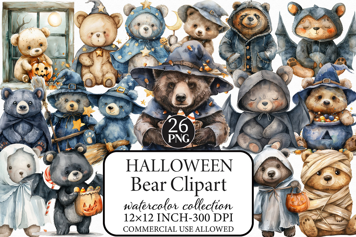 Halloween Bear Clipart, an Illustration by Libby Wishes (Photo 1 of 7)