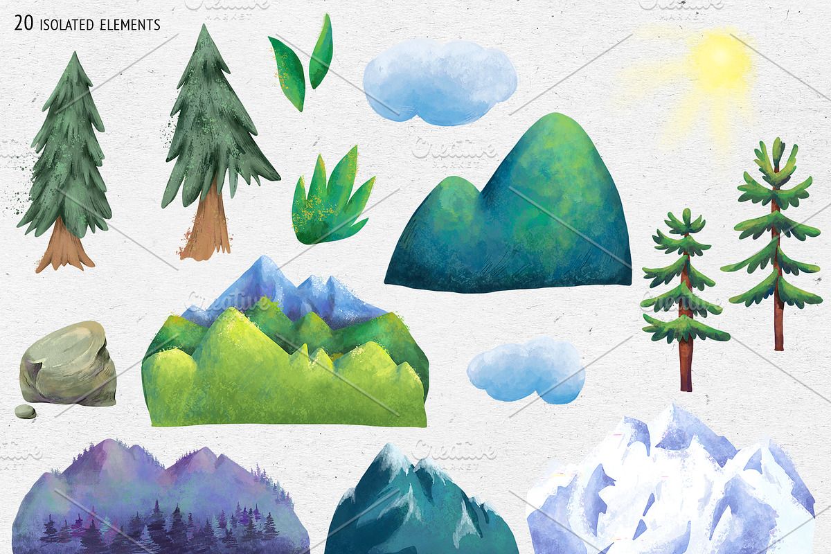 Watercolor mountains summer clipart, an Object Graphic by Belusuab (Photo 3 of 7)