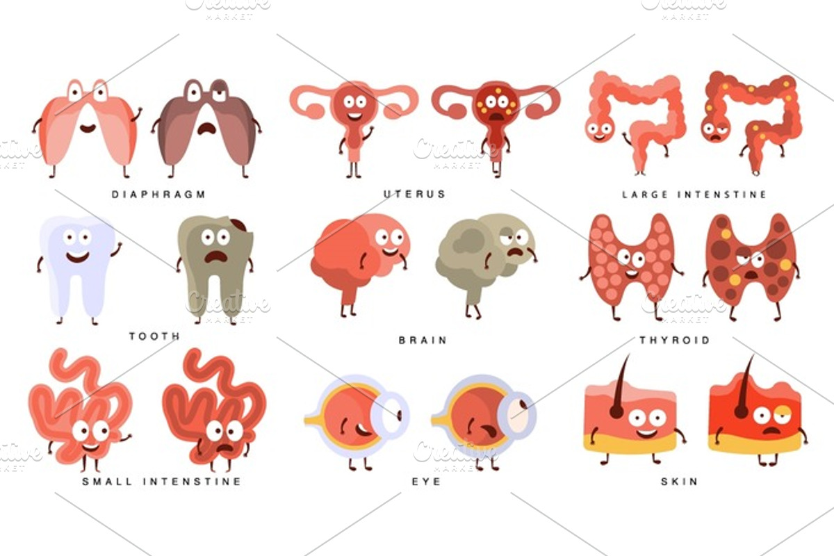 Healthy vs Unhealthy Human Organs Infographic Illustration, an Object ...