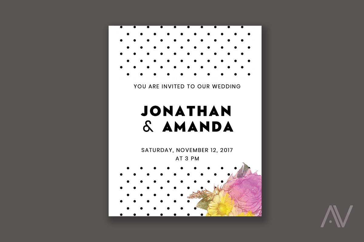 Polka Dots & Flowers Invitation, an Invitation Template by Anastasia_avgr