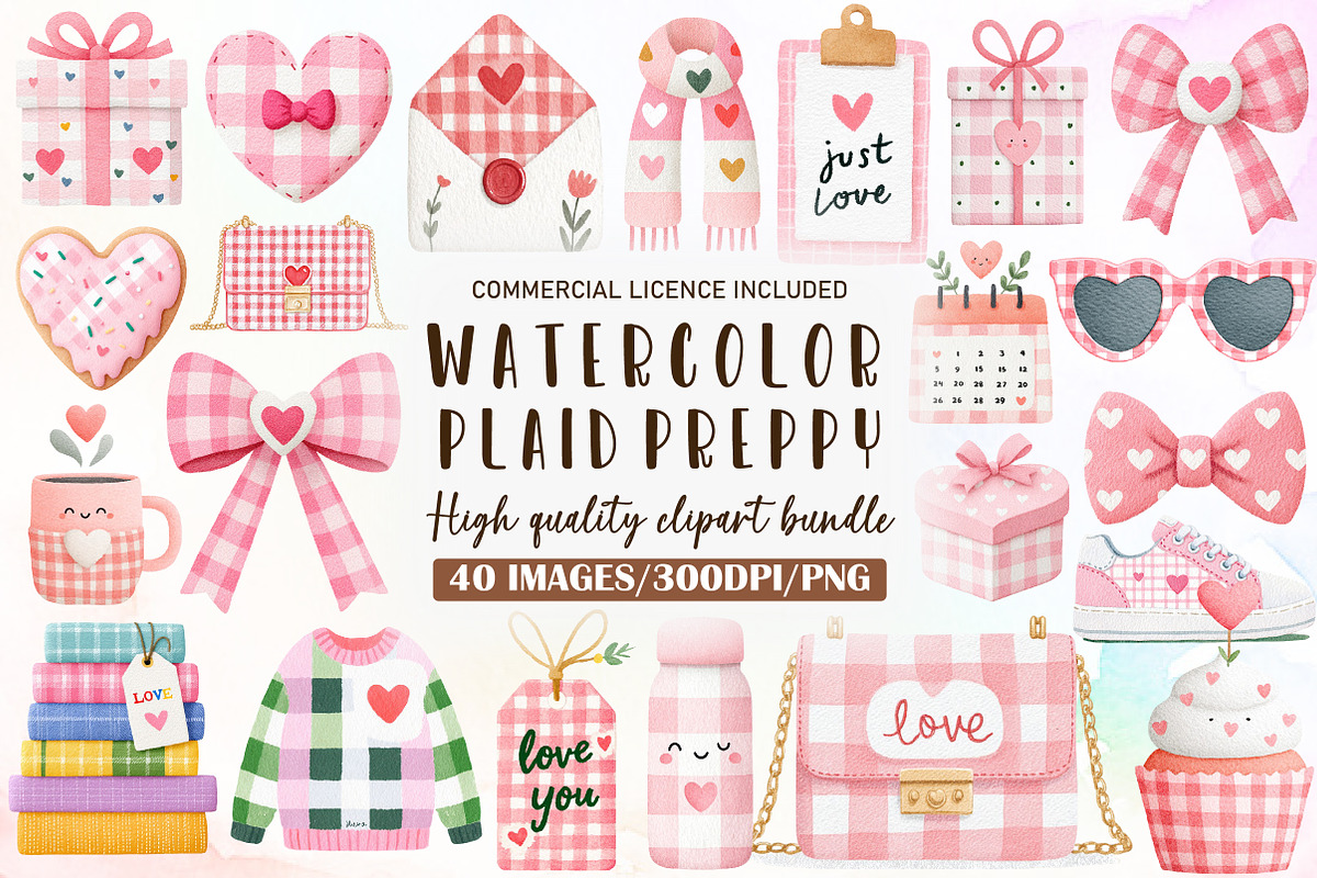 Cute Plaid Preppy Valentine Clipart, an Illustration by Sublimation Artist (Photo 1 of 6)