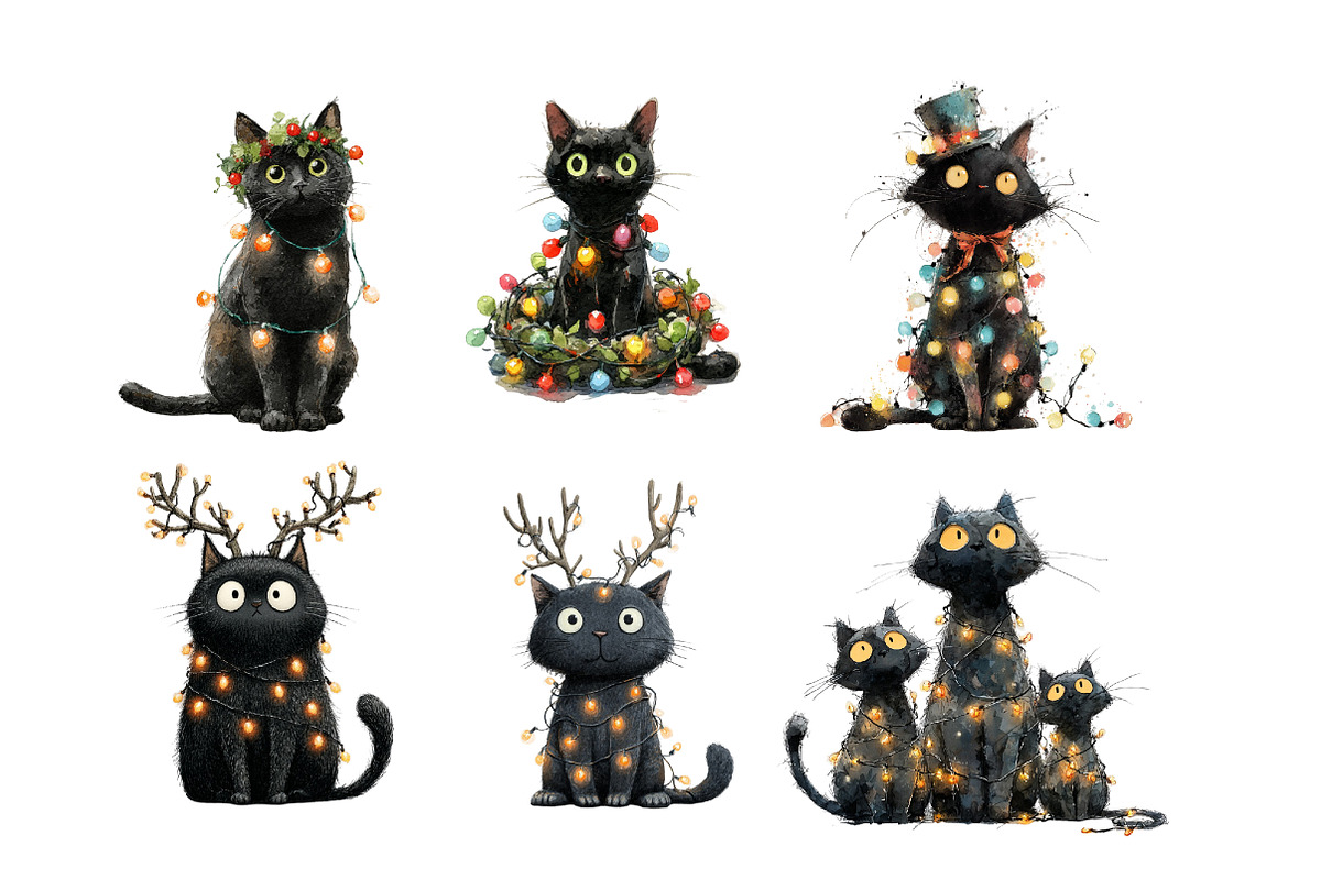 Whimsical Christmas Cats Clipart, an Illustration by Designworld (Photo 4 of 4)
