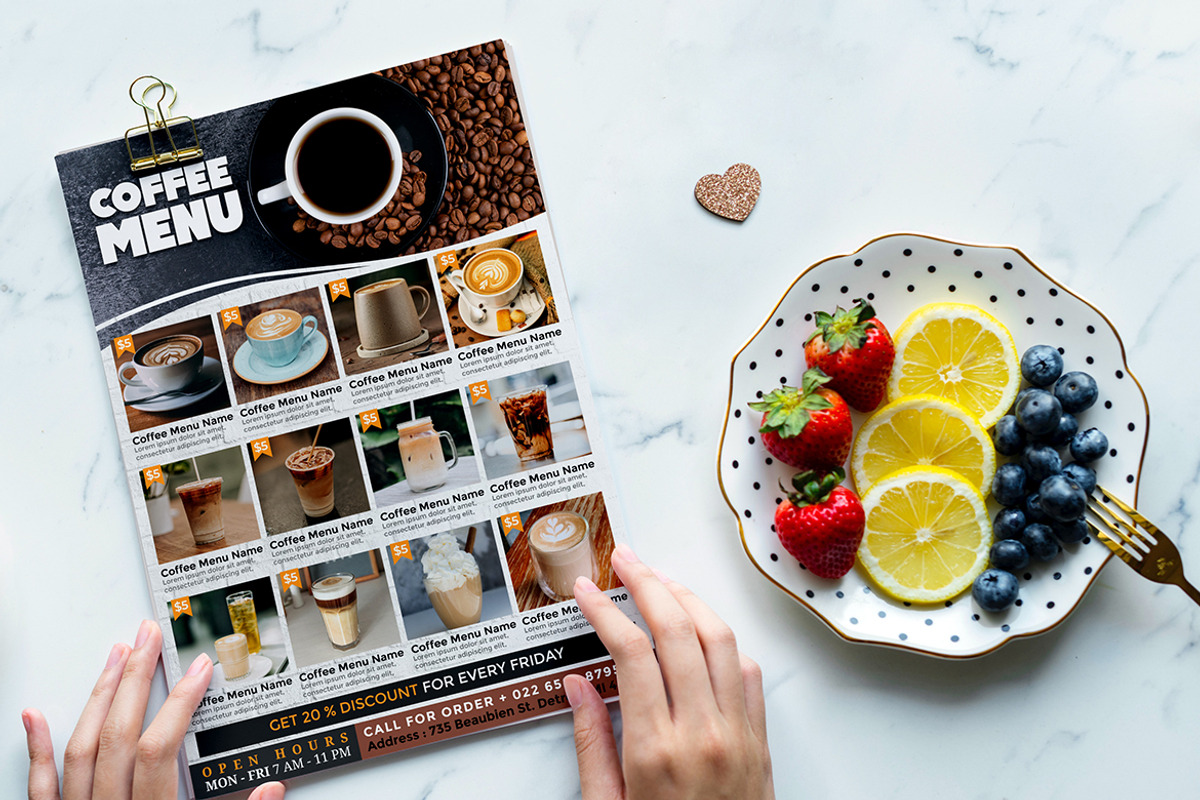 Coffee menu flyer template, a Flyer Template by imadeDesign (Photo 2 of 3)
