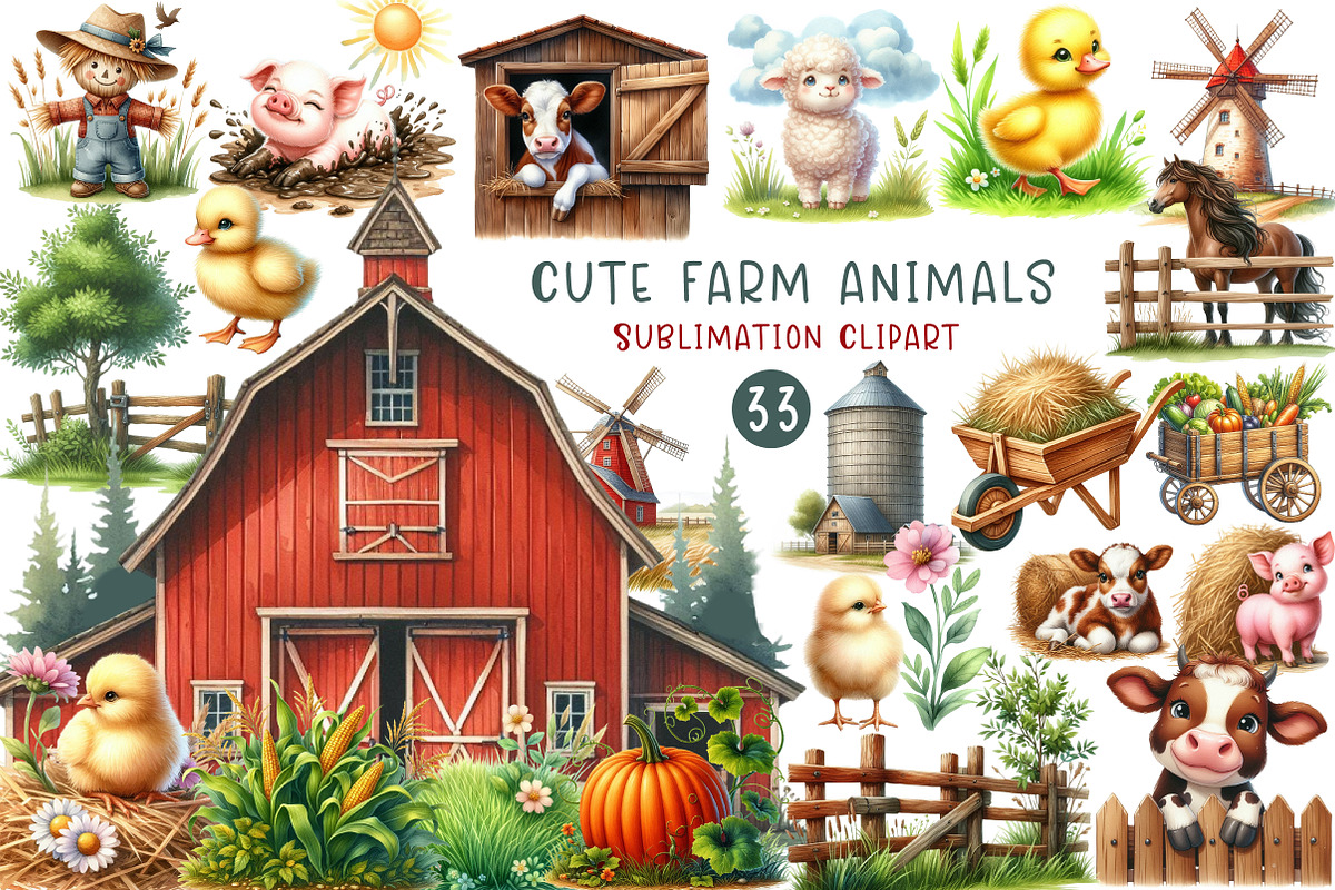 Cute farm animals clipart, an Illustration by CreationArt (Photo 1 of 5)