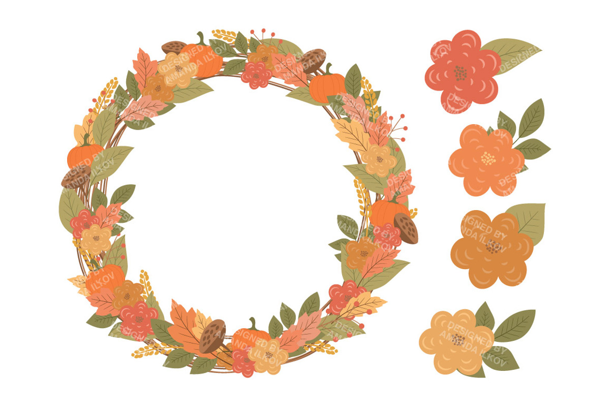 Fall Harvest Wreath Vectors, an Illustration by Amanda Ilkov (Photo 3 of 4)