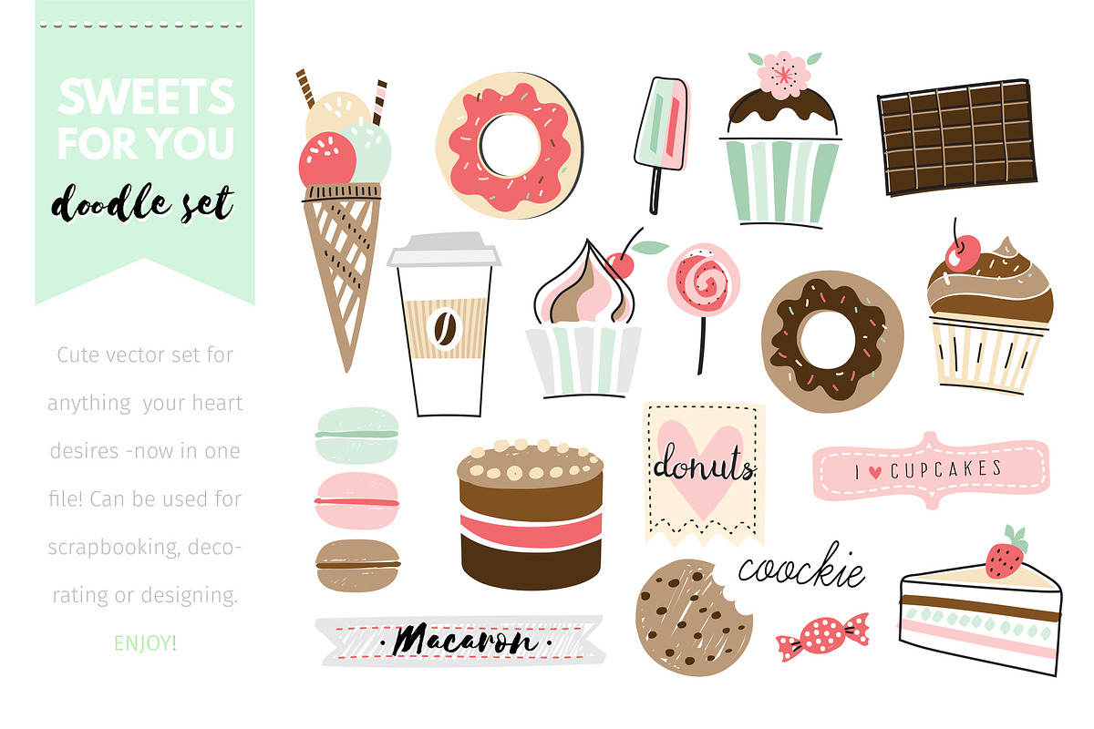 'Doodle Sweets' vector elements, an Object Graphic by Cheeba Ribba Designs