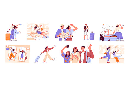 People with suitcases, travelers, an Illustration by undrey