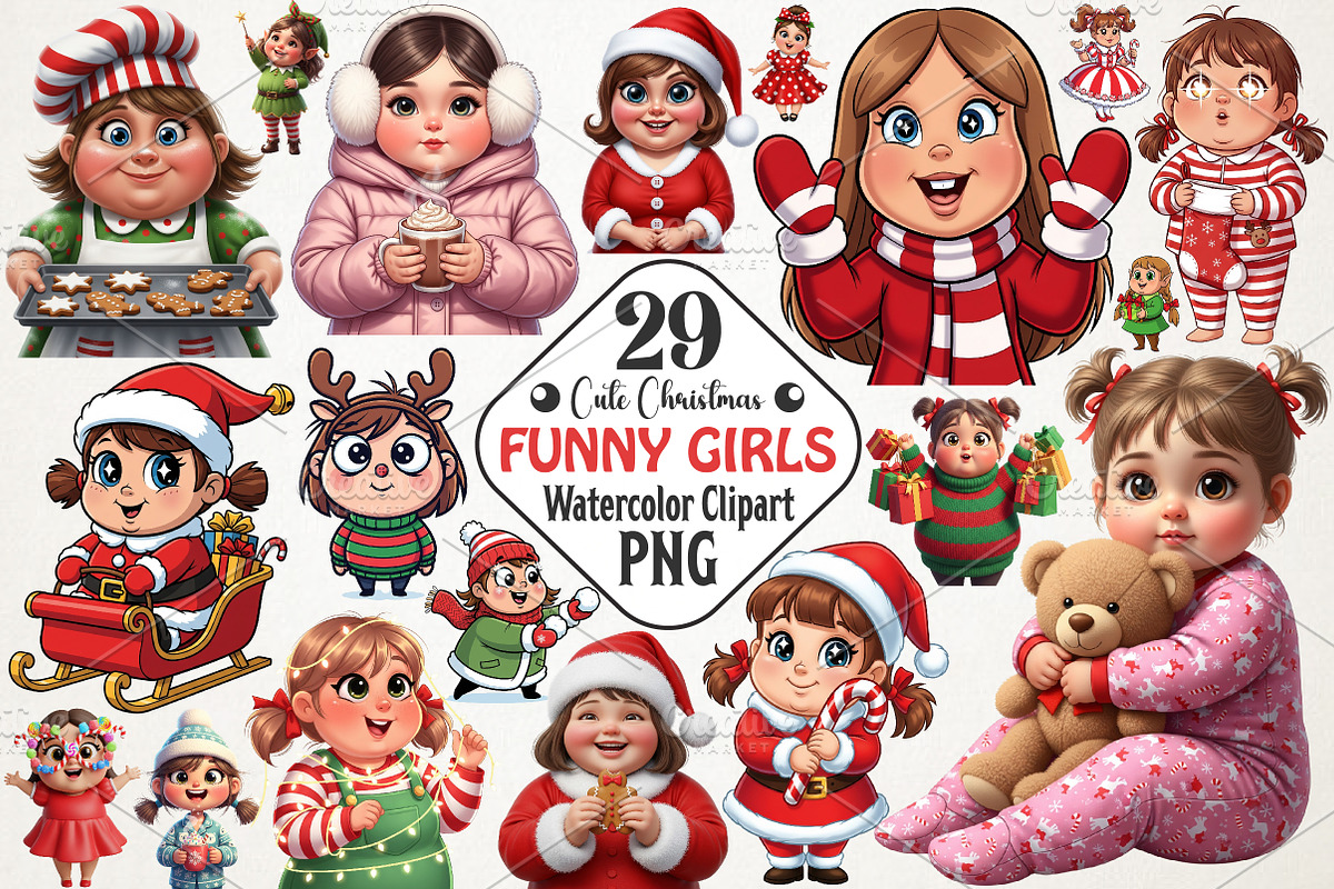 Cute Holiday Girls Funny Christmas, an Illustration by RobertsArt (Photo 1 of 7)