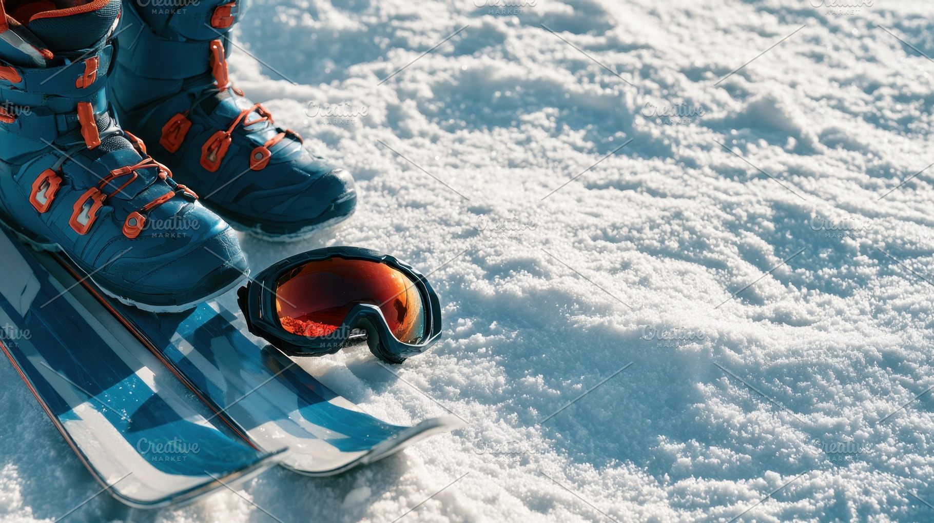 Ski equipment ready for use in snow, a Photo by Beautiful things