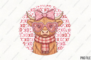 Highland Cow Valentine Coquette PNG, an Illustration by CraftArtStudio