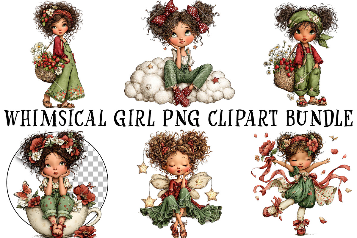 Whimsical Girl PNG Clipart Bundle, a Seasonal Illustration by OK Design (Photo 2 of 6)