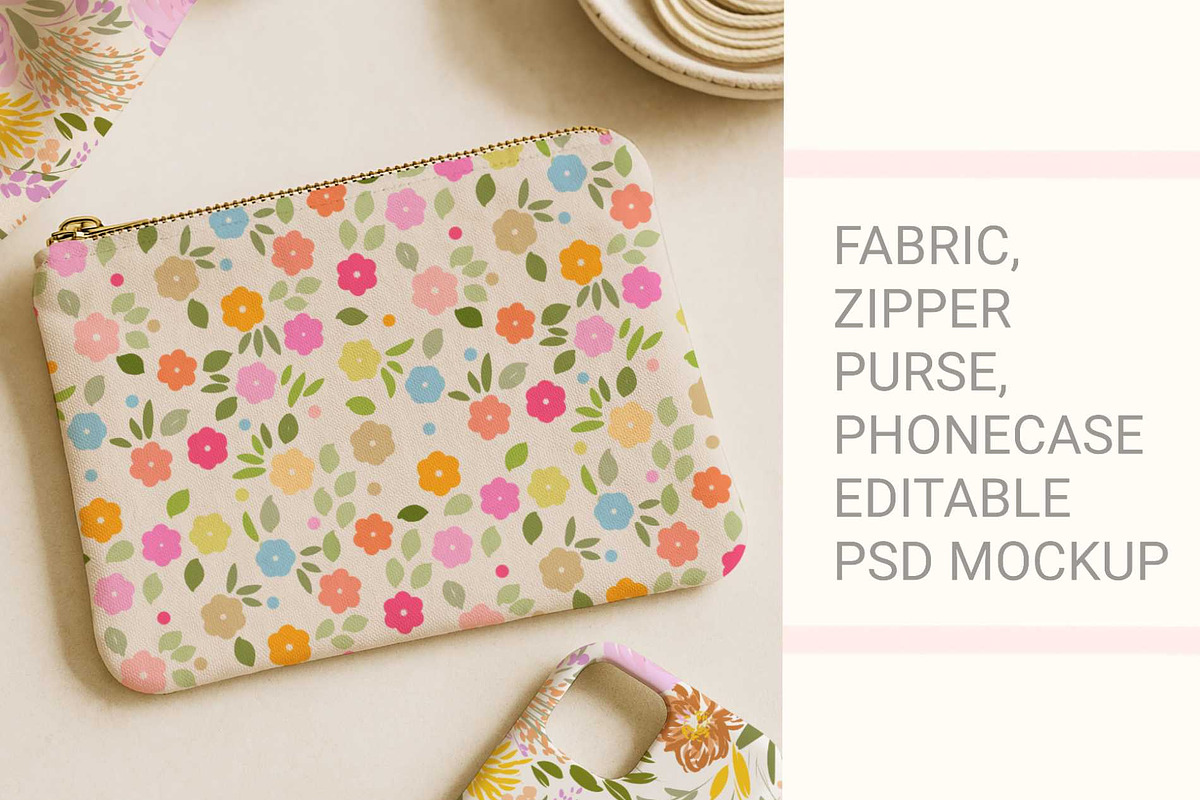 Zipper purse,phonecase,fabric mockup, a Household Mockup by jenartstudio (Photo 3 of 3)