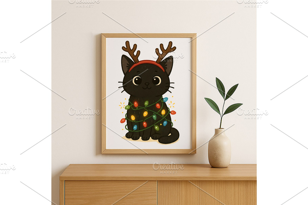 Cute Black Cat Christmas Wall Art, a Background Graphic by LaseredNinja (Photo 2 of 7)