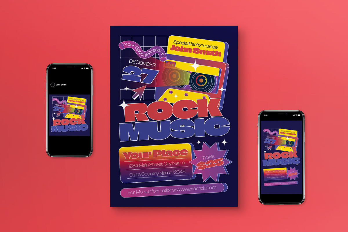 Blue Y2K Rock Music Flyer Set, a Flyer Template by graphicook (Photo 1 of 3)