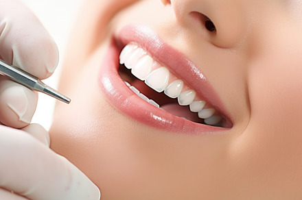 A close - up shot of a beautiful woman reclined in a dentist cha, a Health & Medical Photo by designvectx