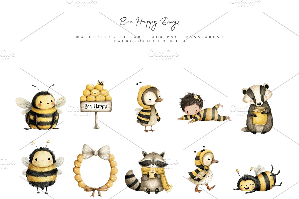 Watercolor Bee Clipart Bundle, an Object Illustration by Pati Paints (Photo 2 of 12)