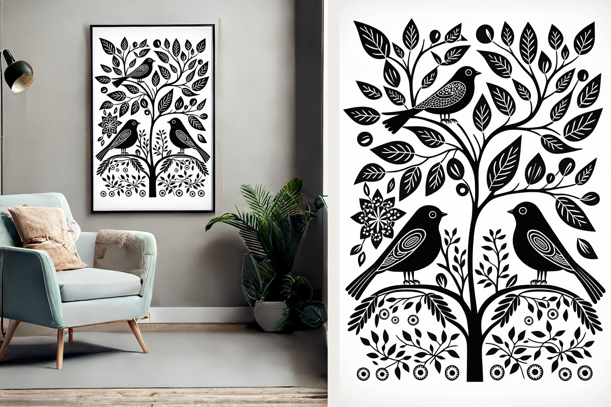 15 folk black bird wall art print, a Decorative Illustration by ARTOZEN DIGITAL (Photo 5 of 12)